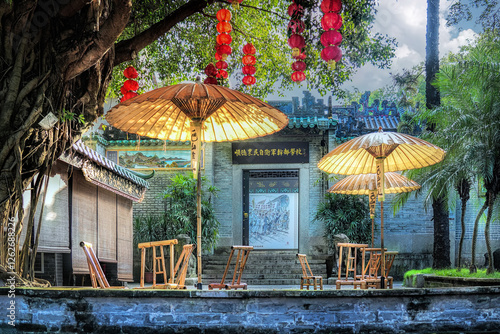 Foshan city, Guangdong, China. Xishan Guandi Temple, located at the foothills of Fengshan Mountain, Daliang, Shunde District,  this is a magnificent example of ancient Chinese Lingnan style.  photo