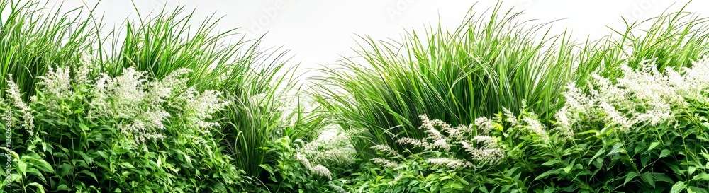 Fototapeta premium A tranquil meadow in early spring, surrounded by lush evergreen grass