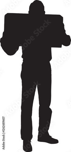 vector; silhouette of man showing a cardboard box