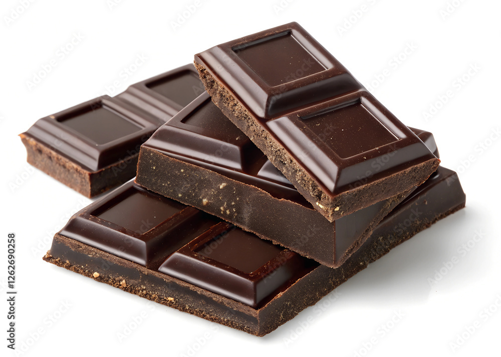 A stack of three dark chocolate squares isolated on white background
A stack of three dark chocolate squares isolated on white background