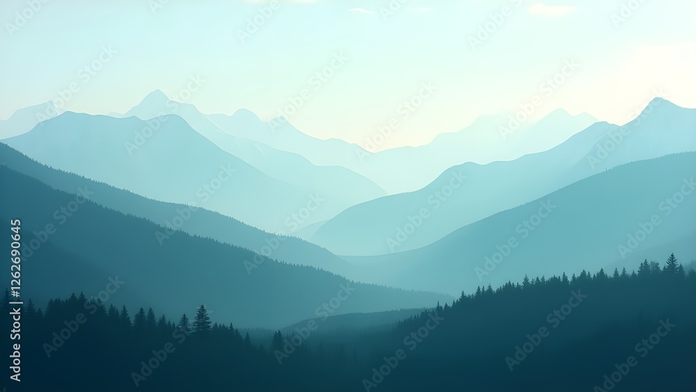 AI GENERATE, Mountain landscape with soft gradient from deep blue. purpose for background. AI GENERATE, Mountain landscape with soft gradient from deep blue. purpose for background.