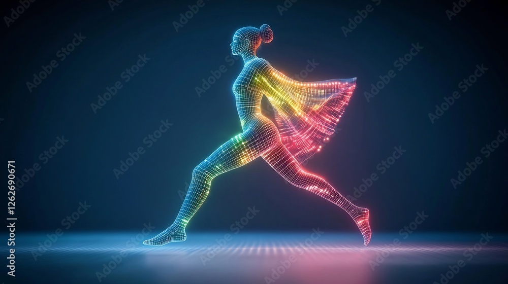Abstract woman running, glowing digital art, futuristic style Abstract woman running, glowing digital art, futuristic style