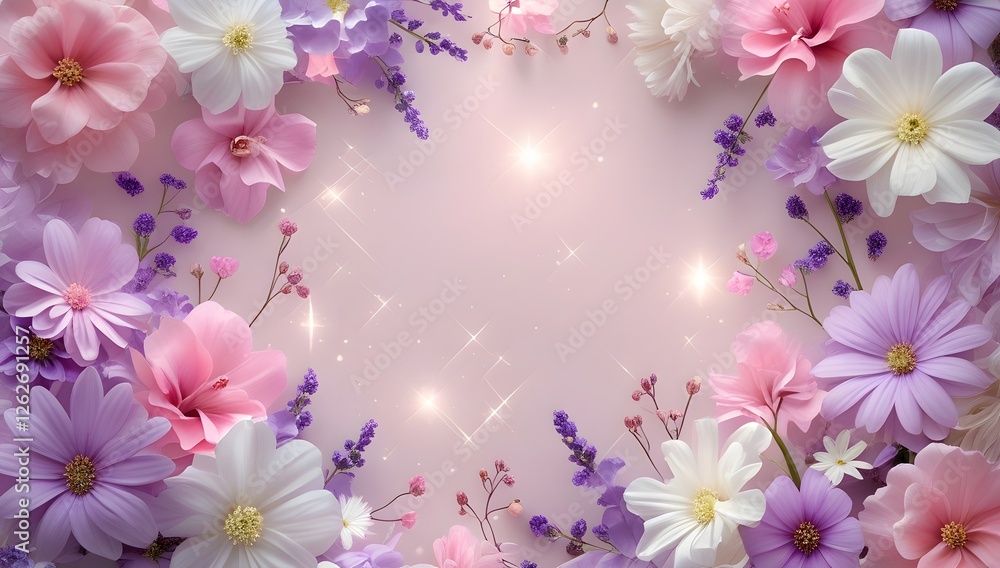 Pink floral blossoms and butterflies create a beautiful spring flower pattern Pink floral blossoms and butterflies create a beautiful spring flower pattern