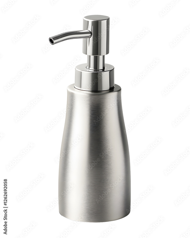 Silver soap dispenser with a sleek pump on a transparent background. Silver soap dispenser with a sleek pump on a transparent background.