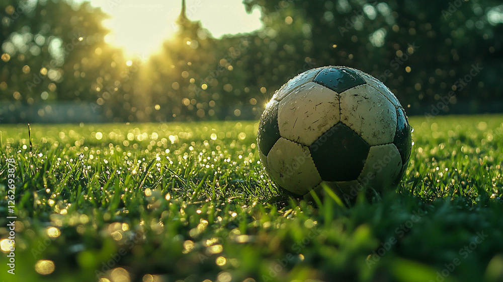 Fototapeta premium A soccer ball lying on the grass.