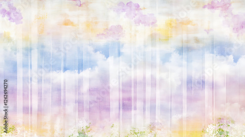 Ethereal Skyscape Watercolour Design with Soft Pastel Hues and Vertical Abstract Light Stripes photo