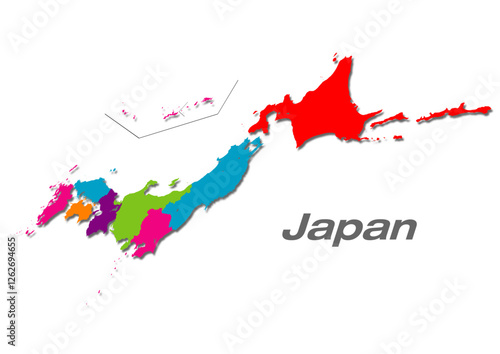 北海道・東北地方が中心の日本地図 地方分け地図 影付