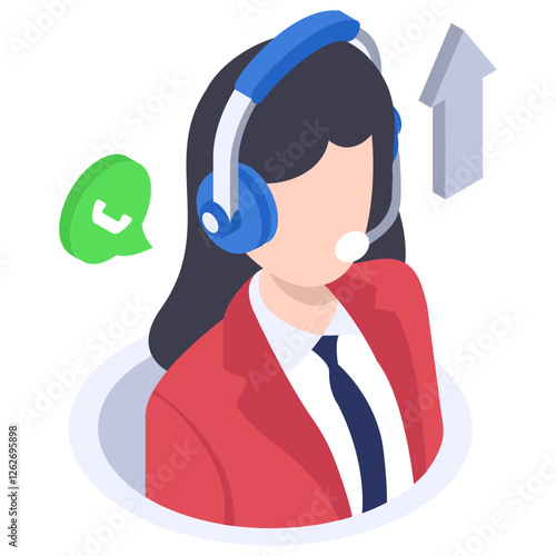 Outbound call center Agent isometric Concept, Hotline Operator vector color icon design, business corporation symbol, Joint partnerships Sign, Sales and Marketing management stock illustration
