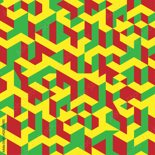 red, yellow and green isometric cube geometric pattern