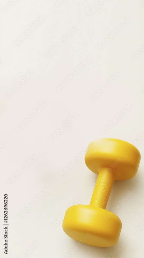 Minimalist fitness theme with overhead view of yellow dumbbell for gym design Minimalist fitness theme with overhead view of yellow dumbbell for gym design