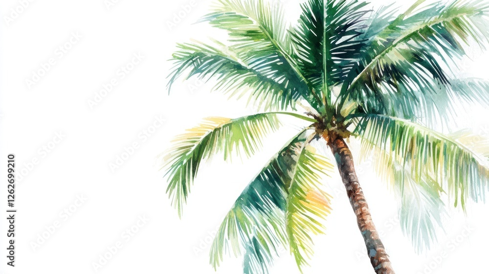 Obraz premium Tropical palm tree, sunny sky, vacation postcard