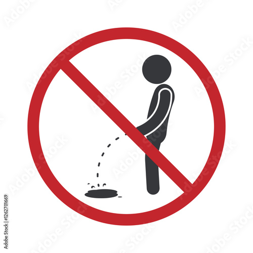 Isolated prohibition sign : man pee on floor, wet urine on surface of bathroom sign