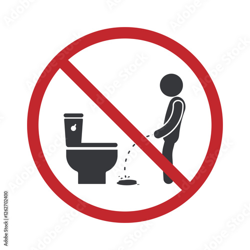 Isolated prohibition sign : man pee on floor, keep floor dry, wet urine on surface of bathroom sign