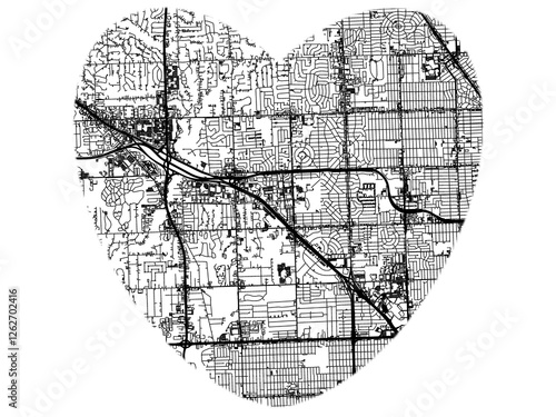 Heart-Shaped City Map of Southfield  Michigan, USA - Black & White High-Resolution Design photo