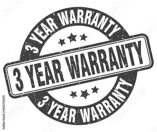 3 year warranty stamp. 3 year warranty label. round grunge sign