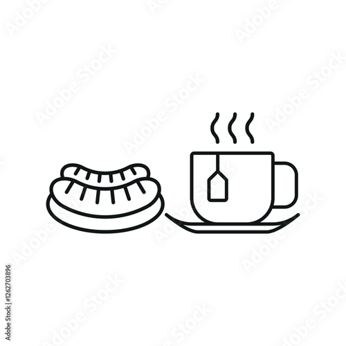 Tea and sausage set icon represents a hearty and comforting meal, perfect for café branding, breakfast menus, food truck promotions, and traditional dining visuals.