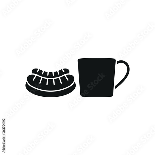 Tea and sausage set icon represents a hearty and comforting meal, perfect for café branding, breakfast menus, food truck promotions, and traditional dining visuals.
