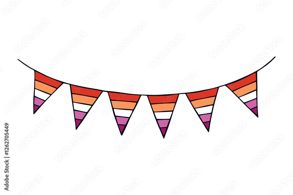 Obraz premium Colorful garland Lesbian pride flag Happy pride day LGBTQ community Pride Month Vector hand drawn doodle for posters, stickers, logo, cards
