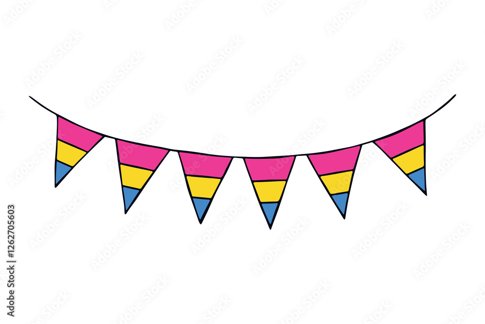 Fototapeta premium Colorful garland Pansexual pride flag Happy pride day LGBTQ community Pride Month Vector hand drawn doodle for posters, stickers, logo, cards