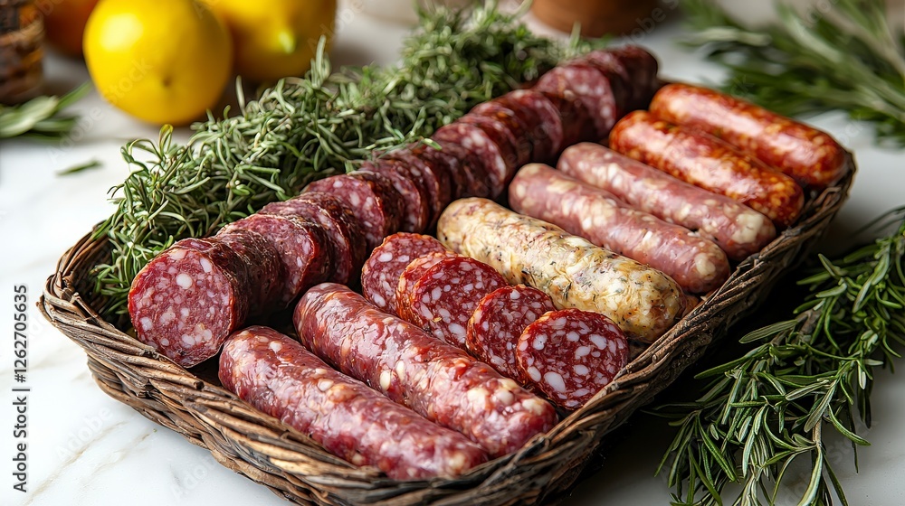 A visually pleasing basket filled with a variety of salami types, showcasing the rich colors, textures, and flavors that appeal to gourmet food enthusiasts and events alike. A visually pleasing basket filled with a variety of salami types, showcasing the rich colors, textures, and flavors that appeal to gourmet food enthusiasts and events alike.
