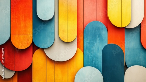 Colorful geometric arrangement of wooden boards in a modern design