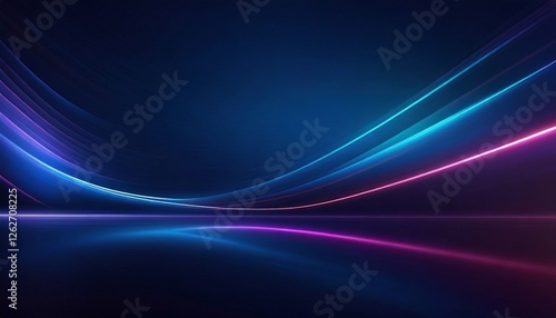 Dark blue abstract gradient background with ultraviolet neon glow, blurry light lines and waves