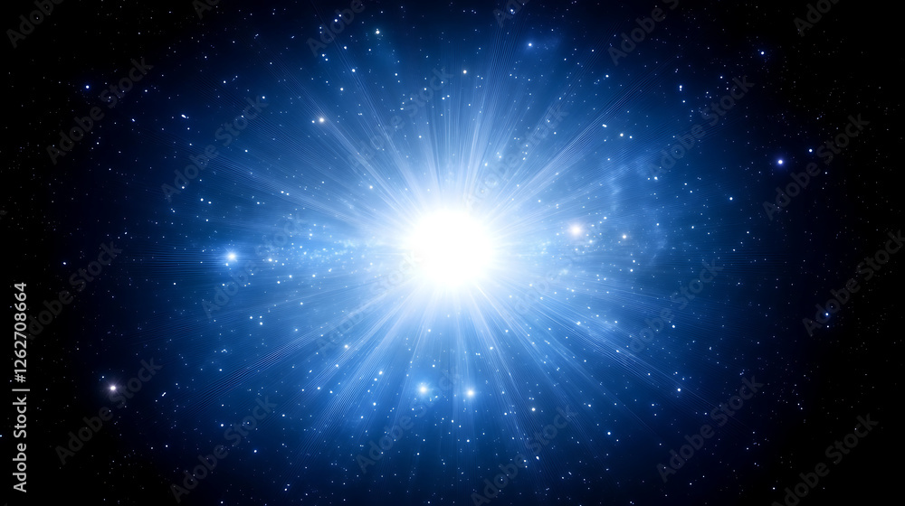 Glowing Cosmic Burst of Celestial Light Radiating Across the Dark Expanse of Universe Starfield