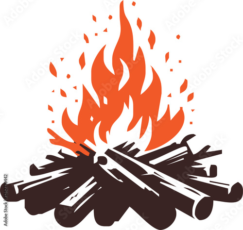 burning bon fire, vector material isolated. , Wood and fire