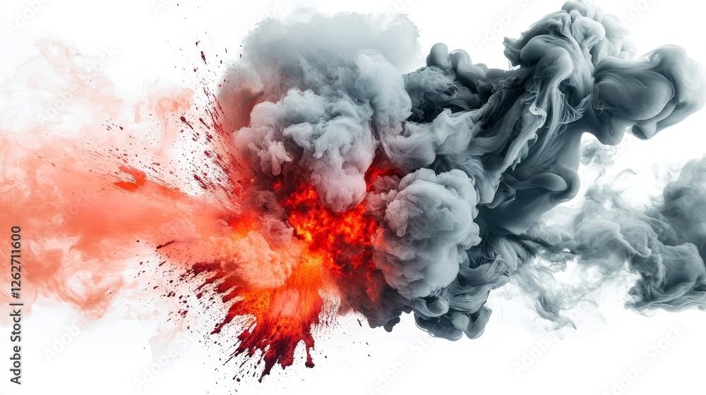 Stock image featuring an explosion edge surrounded by dense dark smoke and molten red lava Stock image featuring an explosion edge surrounded by dense dark smoke and molten red lava