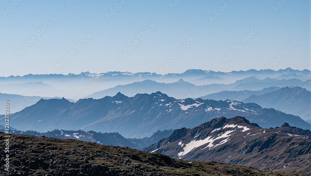 Majestic mountain ridge with snow patches sprawling across the horizon Vibrant and awe inspiring nature scene Majestic mountain ridge with snow patches sprawling across the horizon Vibrant and awe inspiring nature scene