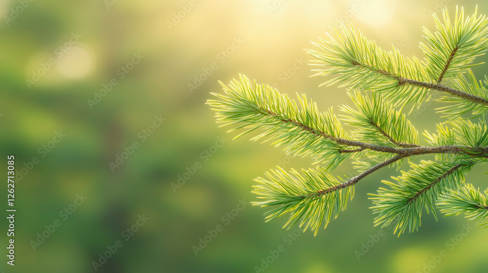Sunlit pine branches in serene forest setting, highlight nature's beauty, tranquility, lush green foliage, and peaceful outdoor atmosphere. Sunlit pine branches in serene forest setting, highlight nature's beauty, tranquility, lush green foliage, and peaceful outdoor atmosphere.