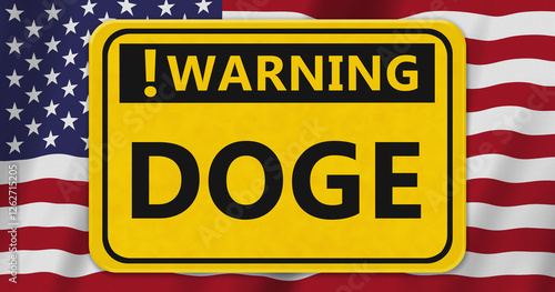 Obraz na płótnie DOGE Government Spending warning sign on US flag w salonie