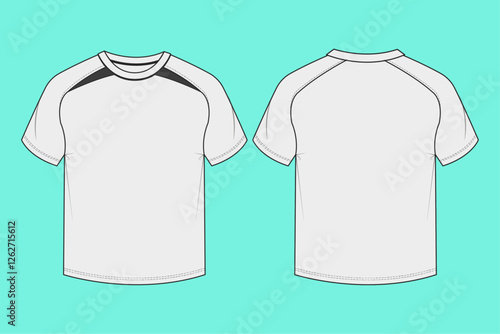  Mens raglan short sleeve sports T-shirt flat sketch.