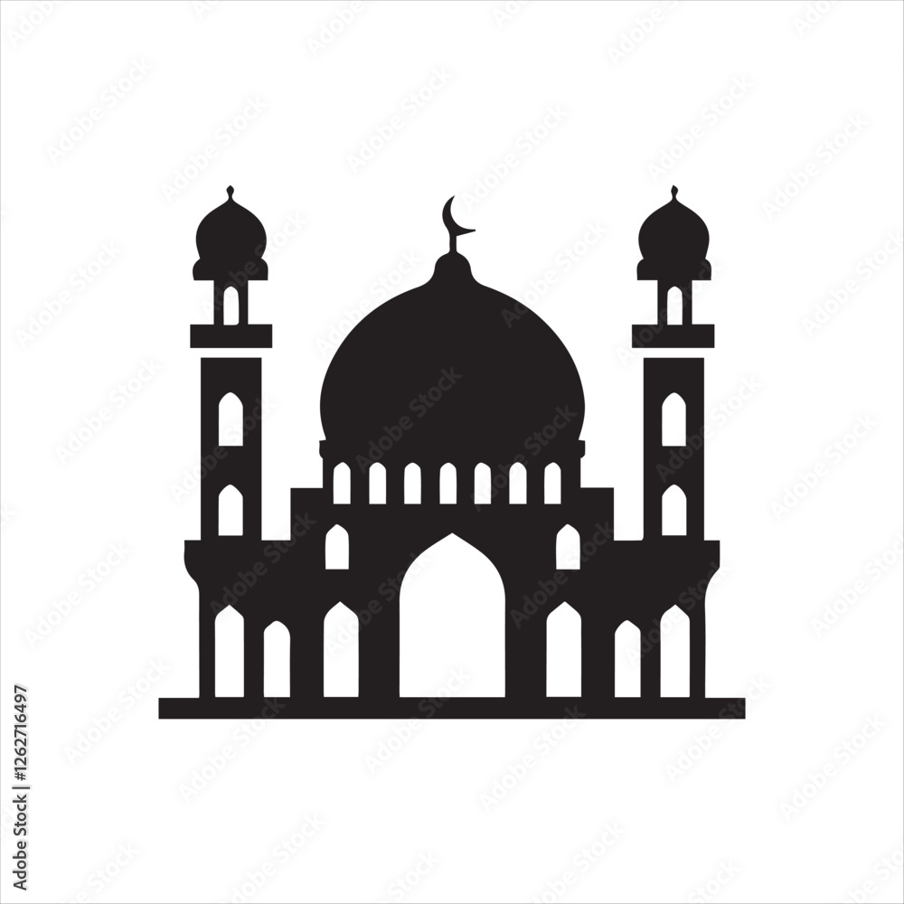 mosque silhouette vector illustration isolated on a white background mosque silhouette vector illustration isolated on a white background