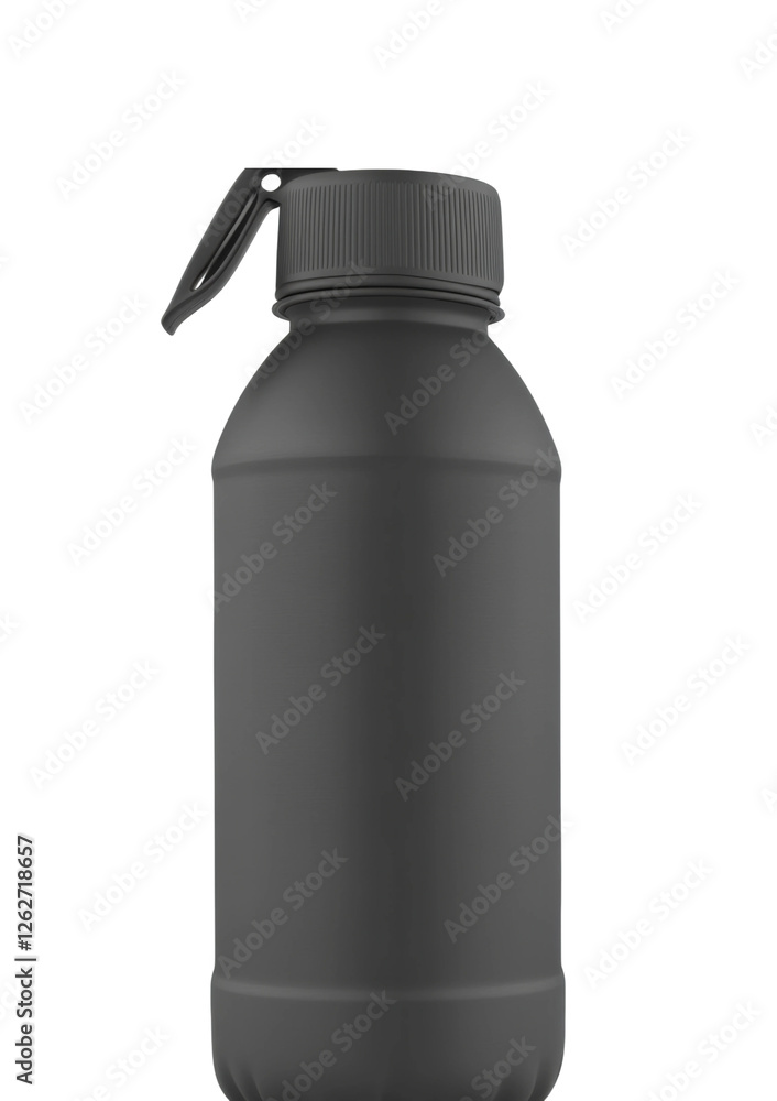 Black water bottle product minimalist side view isolated on transparent background - Generative AI Black water bottle product minimalist side view isolated on transparent background - Generative AI
