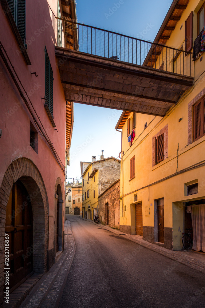 Fototapeta premium Spoleto, a beautiful ancient town with a dominant castle and aqueduct in the province of Perugia, in the Umbria region of Italy.