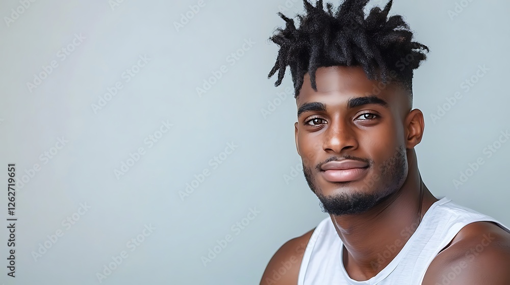Obraz premium Calm studio close-up portrait of a confident young man's self-expression