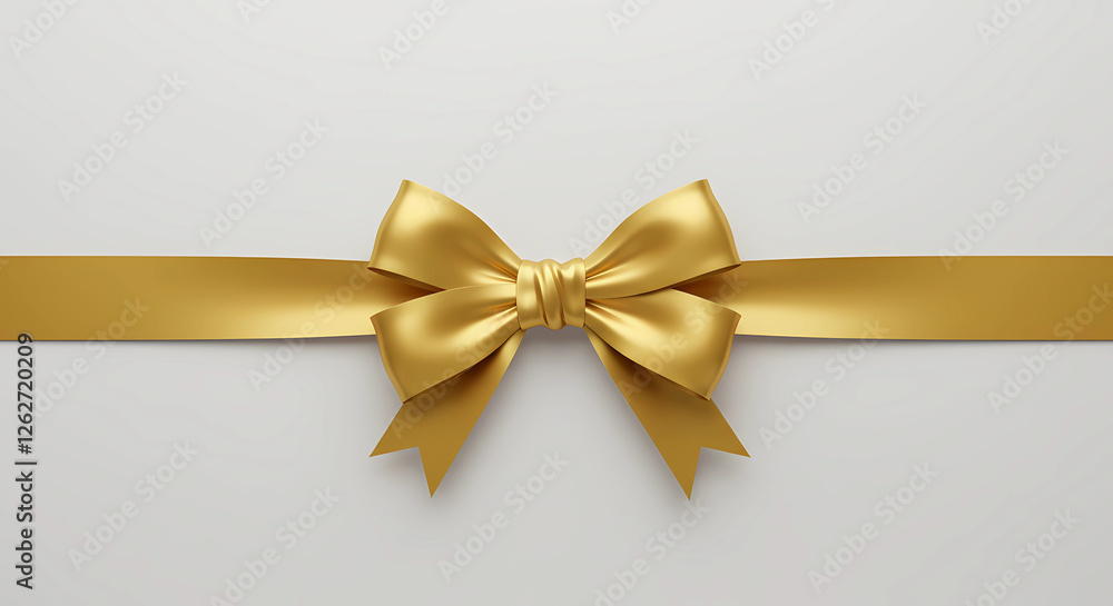 A golden ribbon and bow elegantly arranged on a clean white background, generative ai A golden ribbon and bow elegantly arranged on a clean white background, generative ai