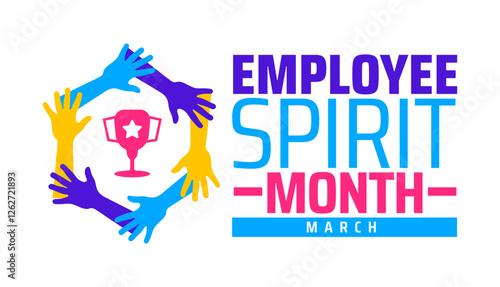 Employee Spirit Month background banner or poster design template. observed every year in March. Holiday concept. Use to any Template, card, poster, placard, template.
