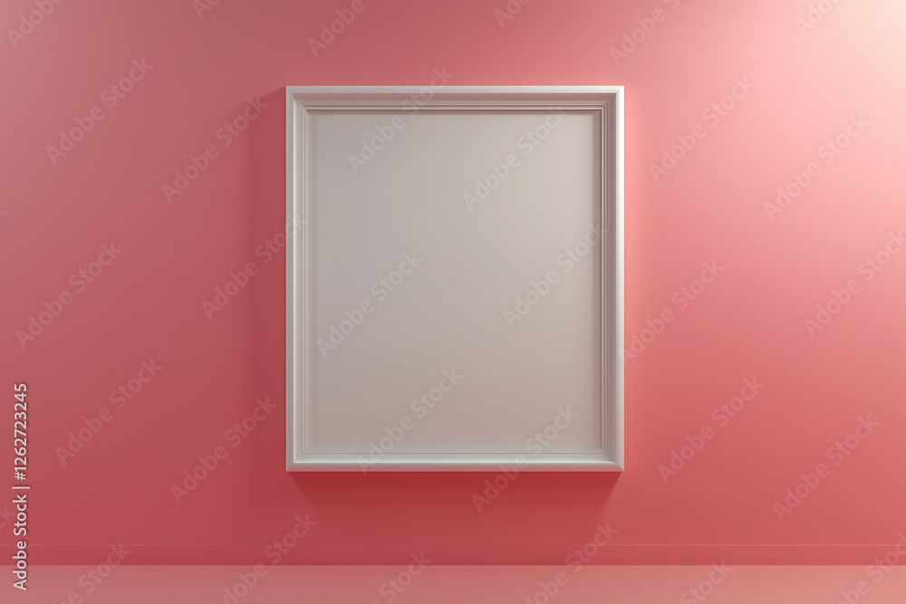 Minimalist blank poster mockup in modern white frame on pastel pink wall showcasing soft shadows Minimalist blank poster mockup in modern white frame on pastel pink wall showcasing soft shadows