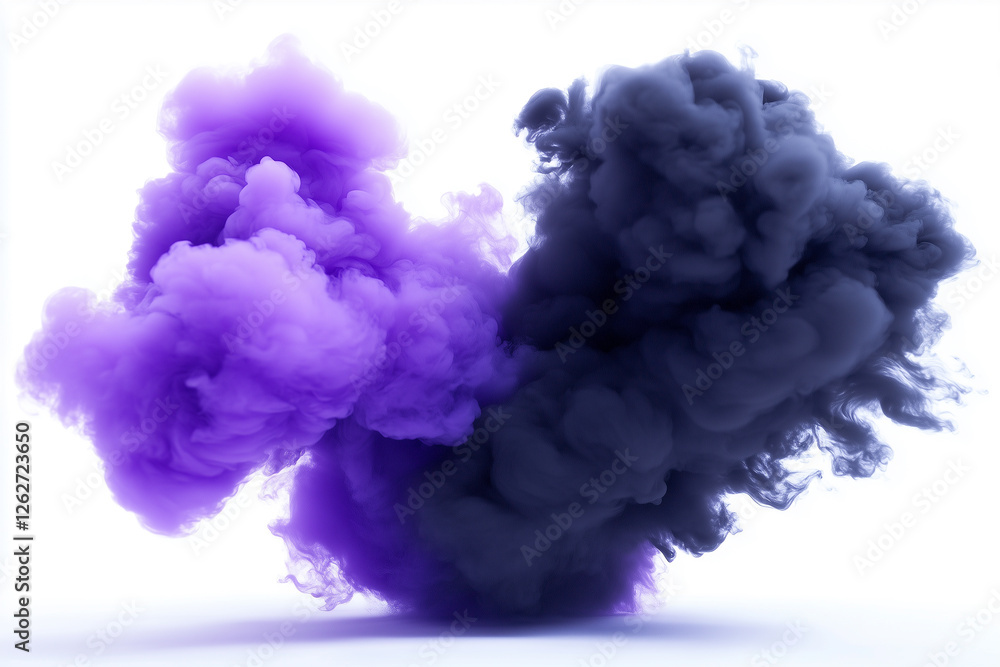 Fototapeta premium Cosmic smoke swirl in vibrant purple and deep black over white background creating a mystical appearance