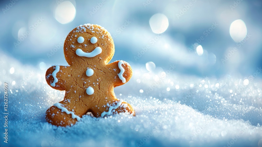 Gingerbread cookie in snowy Christmas landscape Gingerbread cookie in snowy Christmas landscape