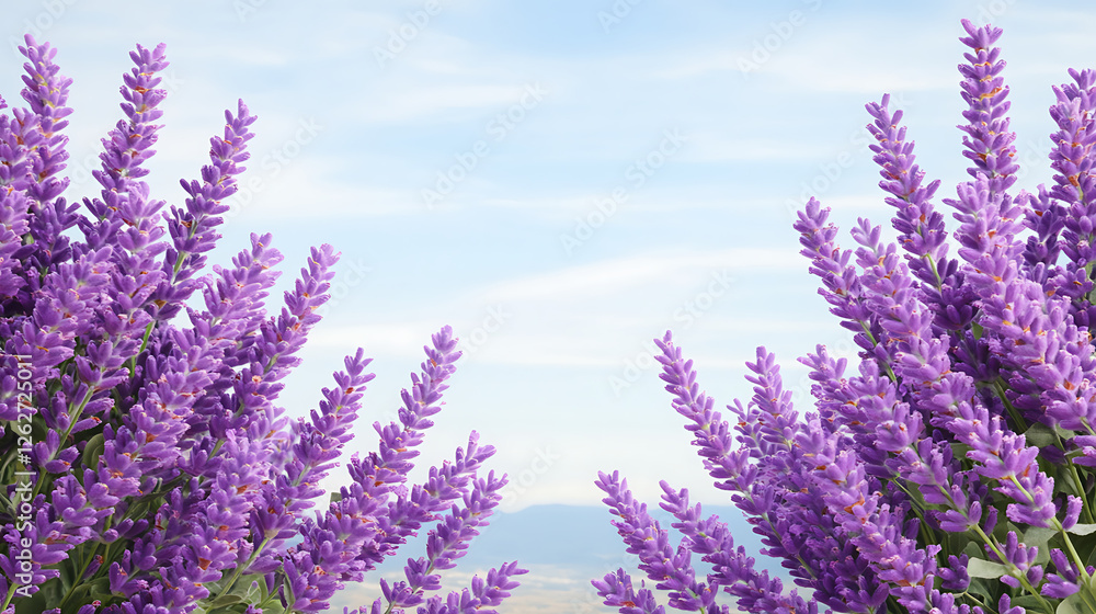 Fototapeta premium Lavender Blooms Against a Serene Sky Aromatic Floral Abundance Purple Blossoms Natural Elegance Beauty