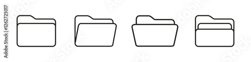 Folder icon. Opened folder vector set. Doc file sign. Isolated folder icon. Computer doc file sign.