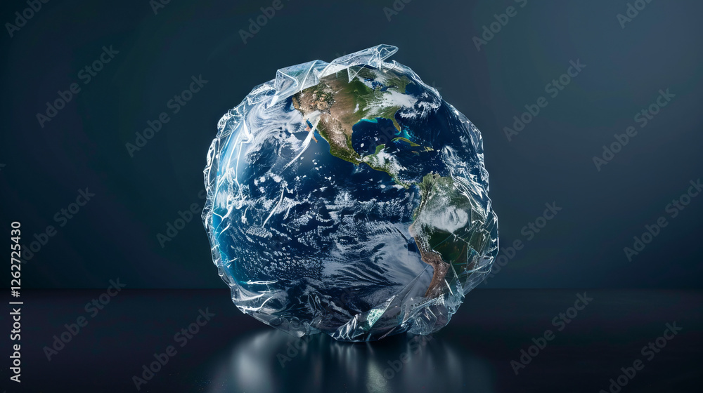 Fototapeta premium Earth globe tightly wrapped in plastic wrap
