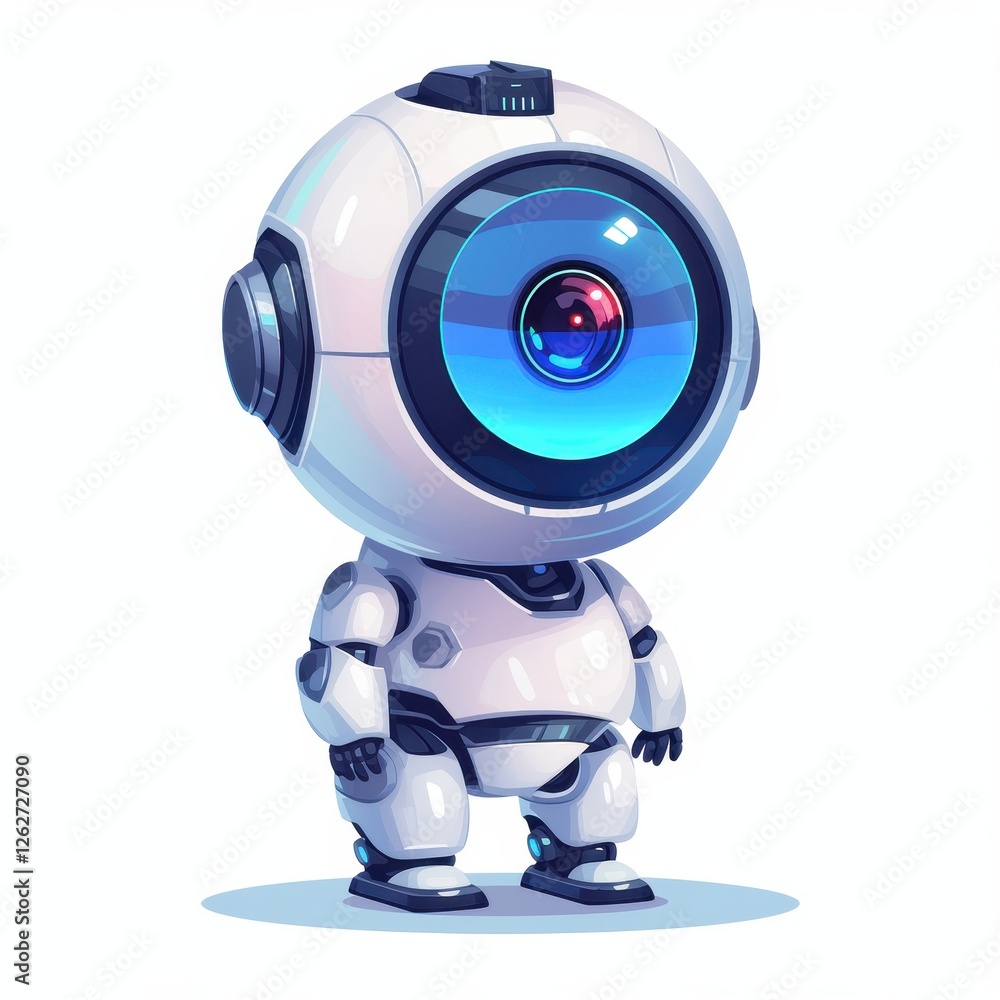 Adorable White Robot Character with Large Blue Eye Futuristic Technology Concept Illustration Adorable White Robot Character with Large Blue Eye Futuristic Technology Concept Illustration