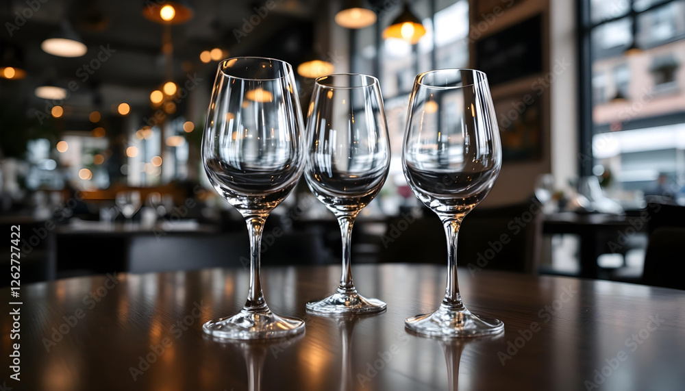 Empty glasses set on the table in a restaurant Empty glasses set on the table in a restaurant