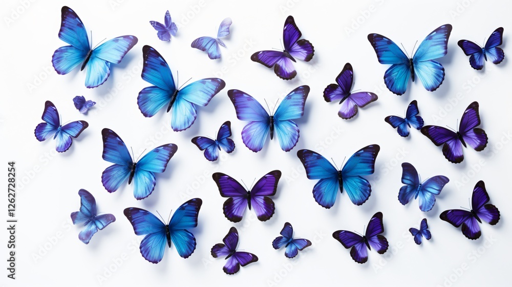 Fototapeta premium Blue and Purple Butterfly Isolation on White Background