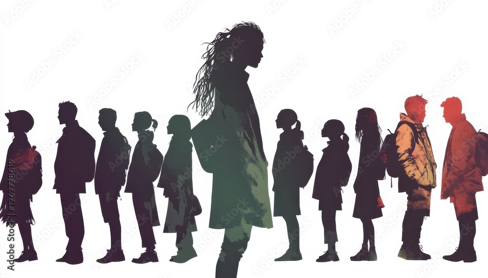 Fototapeta premium Silhouetted Figures Forming a Group Highlights Diversity and Individuality