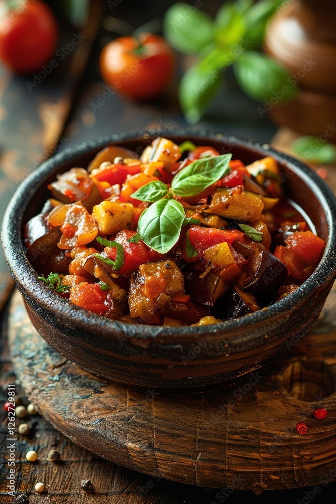 Traditional ratatouille with eggplants, zucchini, and tomatoes Traditional ratatouille with eggplants, zucchini, and tomatoes